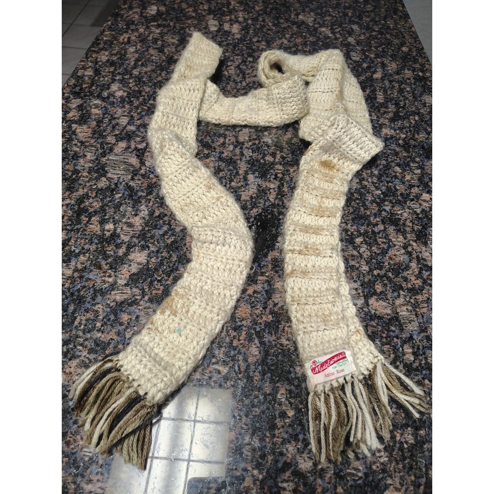 Hand-crocheted "Made Especially By Amber Rose" skinny scarf in ivory.